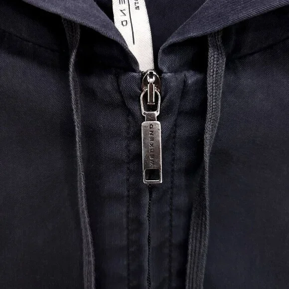 Weekend Max Mara Full Zip Hoodie Jacket Size 12 Black Pockets Drawstring - Picture 14 of 15